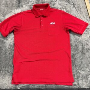Ace Hardware Polo Shirt Mens Medium Red Short Sleeve Logo Workwear RN 144656